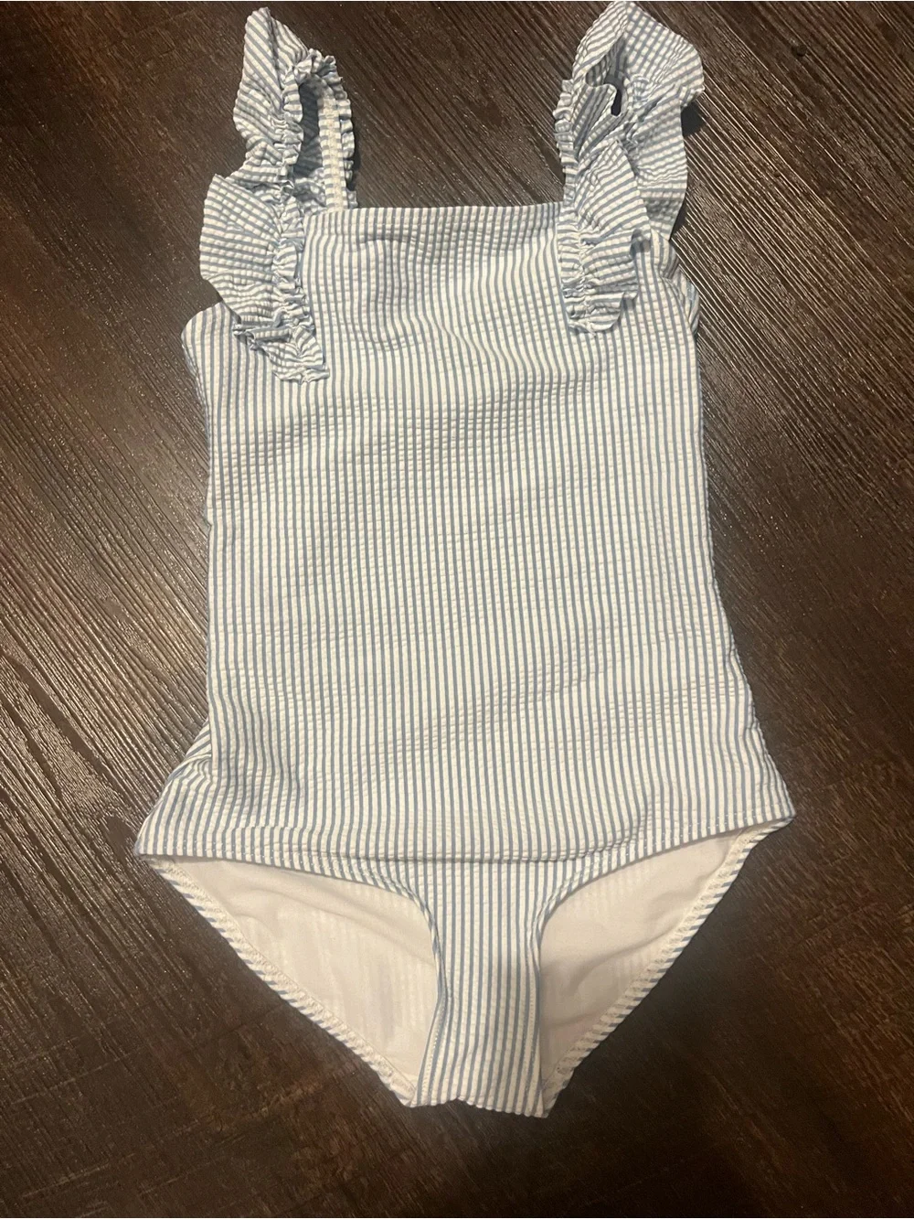 H&M Blue & White Striped Ruffle-Trim One-Piece